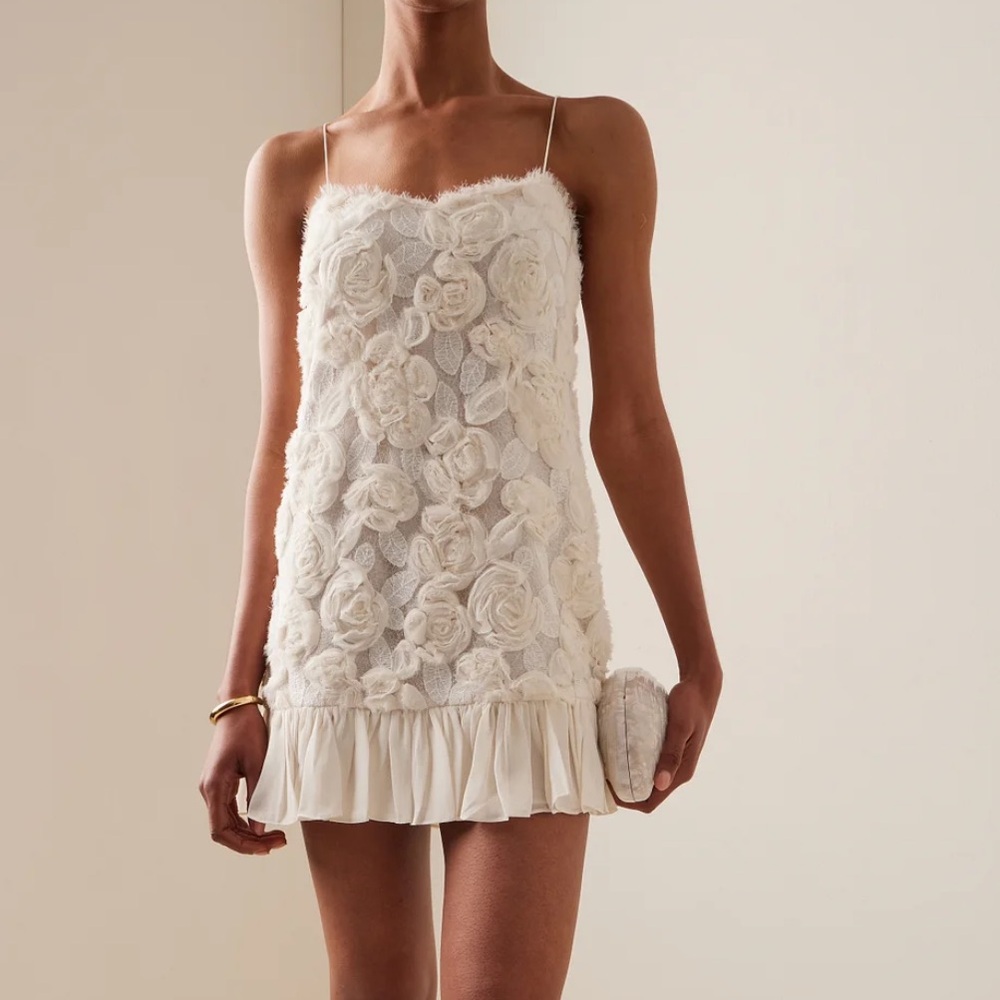 BLANC ROSETTE-DETAILED GEORGETTE MINI DRESS